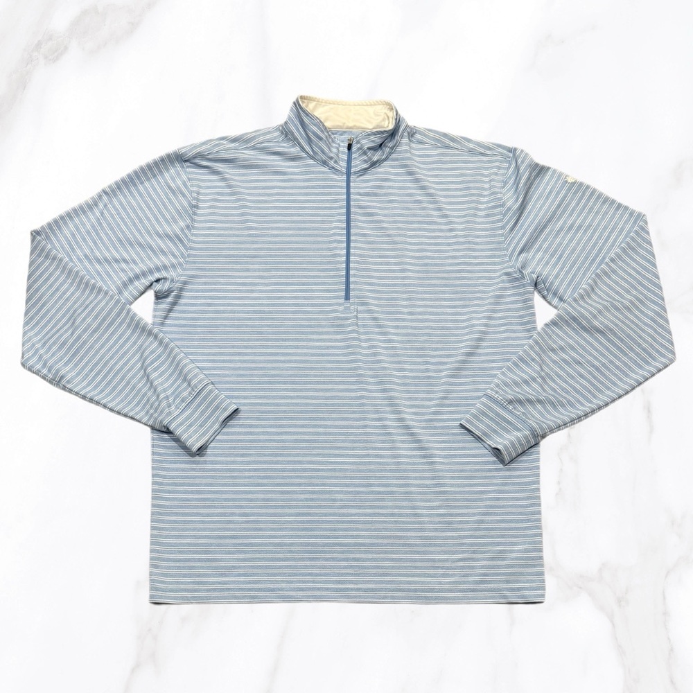 Men's Long Sleeve Quarter-Zip Stripe Performance Top - Light Blue